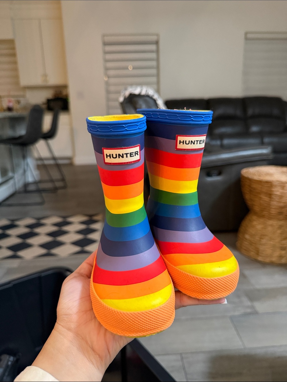 Hunter Kids Rainbow Stripe Rain Boots - Orange, Yellow, Green, Blue, Purple